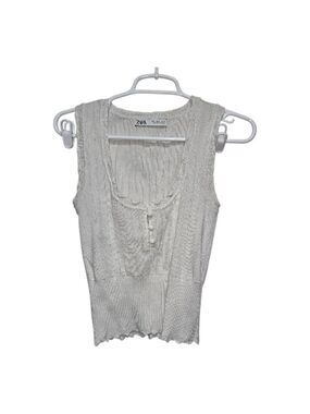Zara Cream Ribbed Button Front Tank Top S